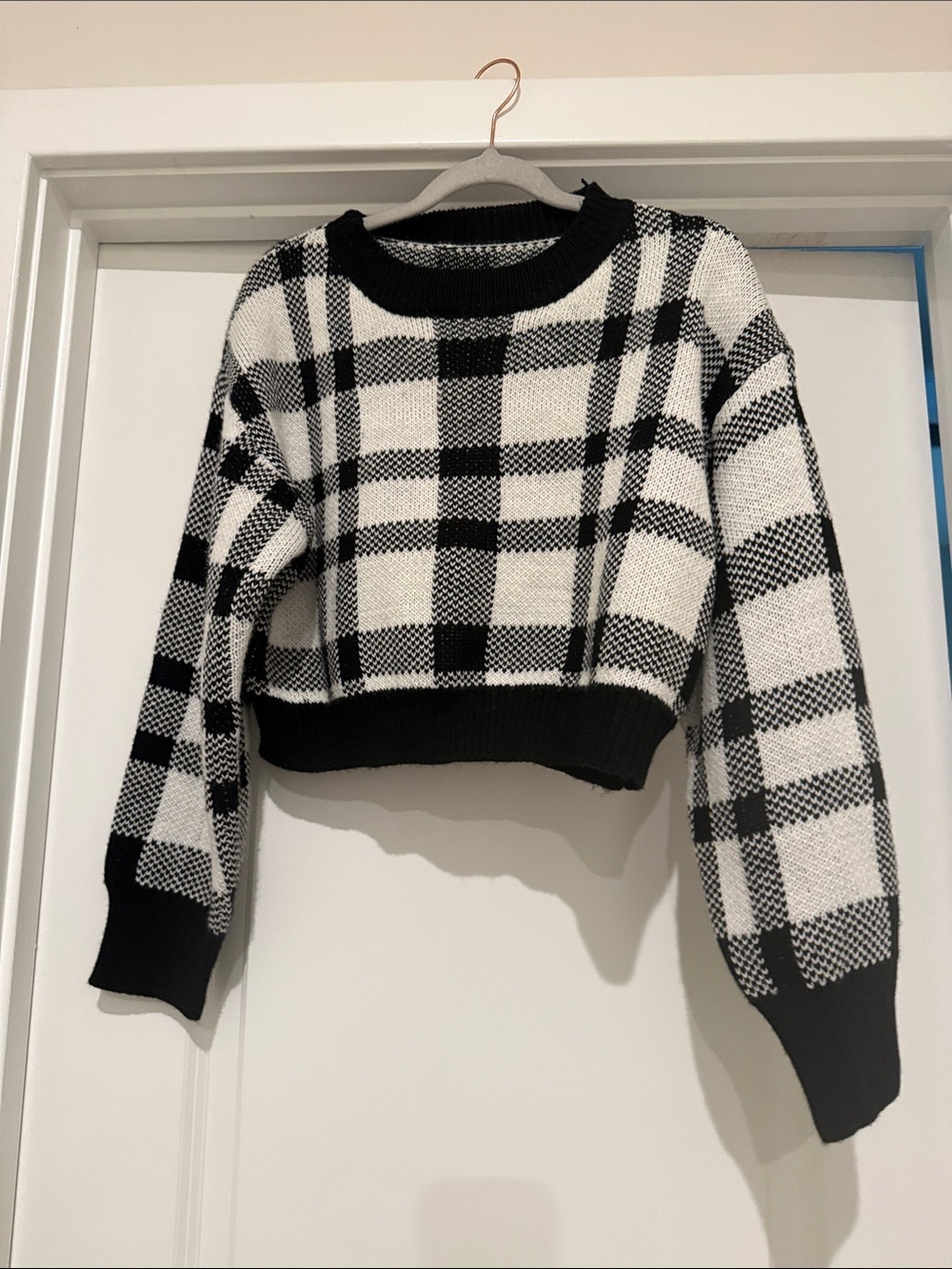 Black & White Plaid Knit Sweater and Skirt Set - Picture 2 of 3